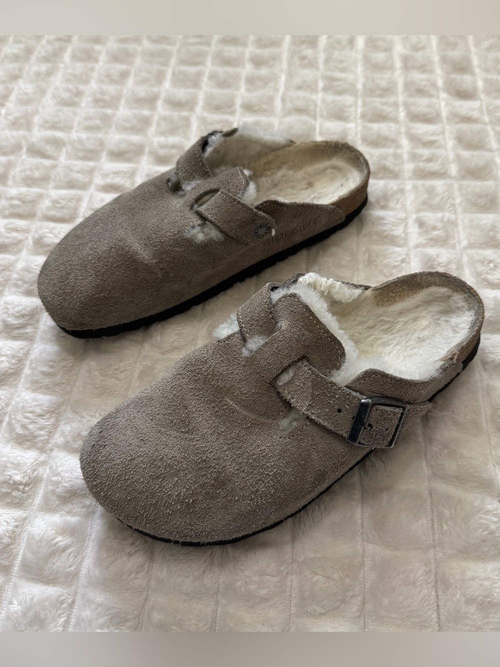 Birkenstock 37 Boston Suede Shearling Lined Potato Clogs Slides Comfort Shoes 6